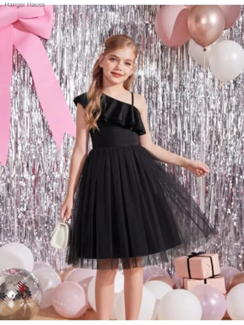 Girls Ruffle Trim Off Shoulder Formal Wedding Party Fancy Summer Tulle Dress